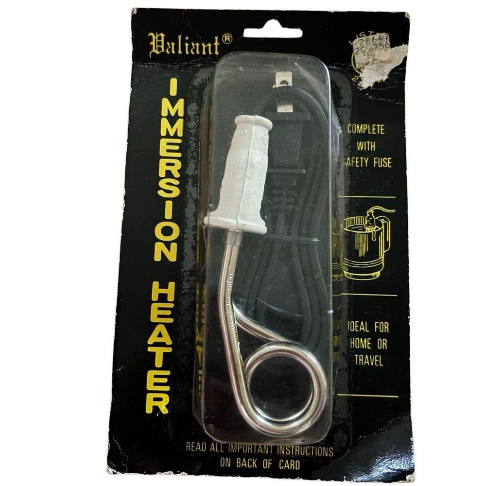 Vtg Valiant Immersion Heater New Old Stock Portable Travel Water Boiler Mug Coil